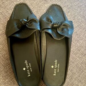 Kate Spade New York "Mallory" Soft Leather Bow Flats Slides Mules Slip On |